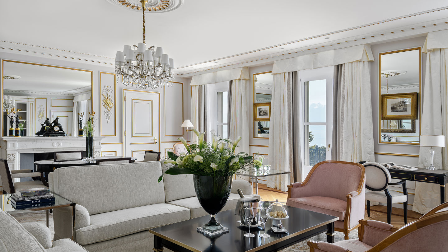Living room of the Royal Suite at Beau-Rivage Palace in Lausanne