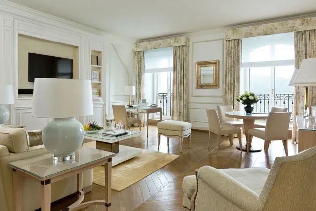 Living room of the Duplex Suite at Beau-Rivage Palace in Lausanne overlooking the lake and the Alps