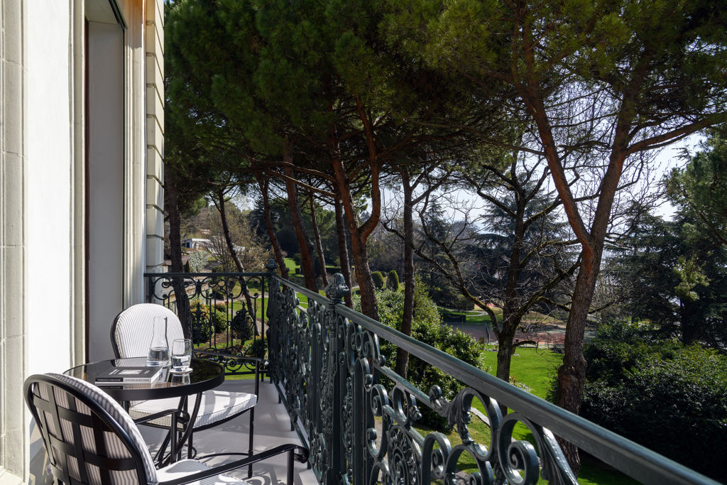 View of the 10 acres park from the balcony of the Riviera Suite at Beau-Rivage Palace in Lausanne