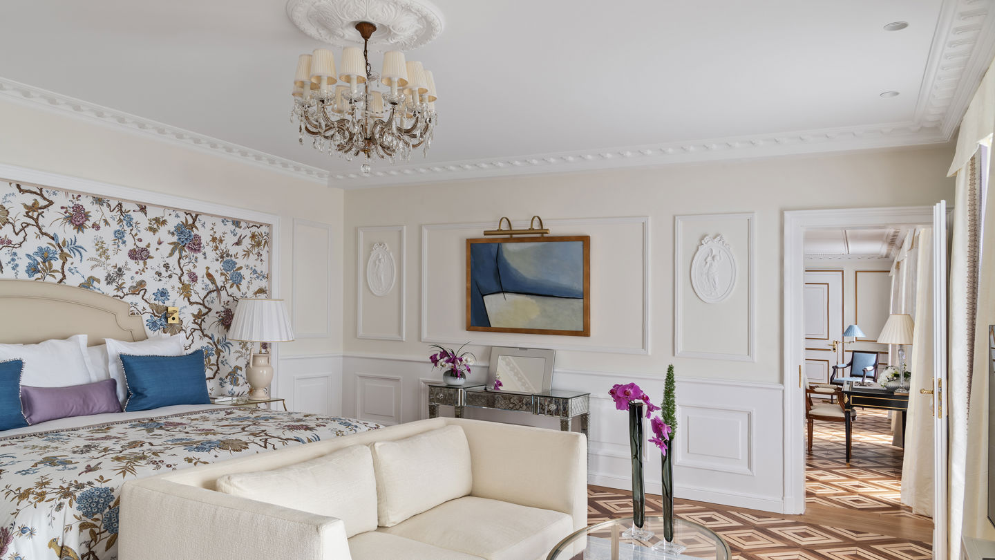 Master bedroom of the Malmaison Suite at Beau-Rivage Palace in Lausanne