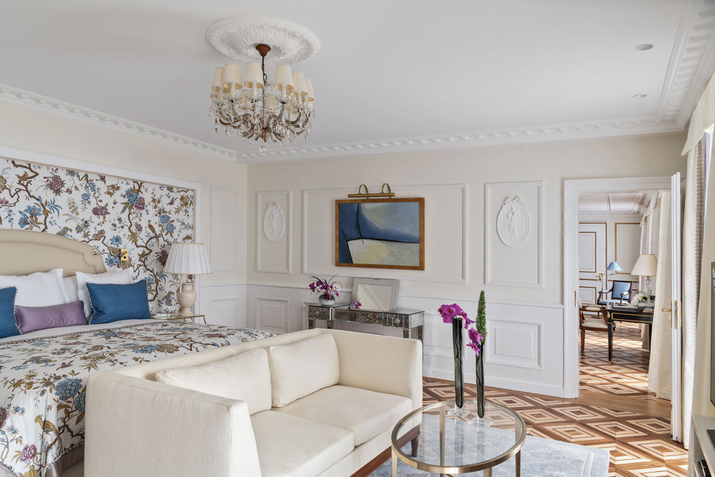 Master bedroom of the Malmaison Suite at Beau-Rivage Palace in Lausanne