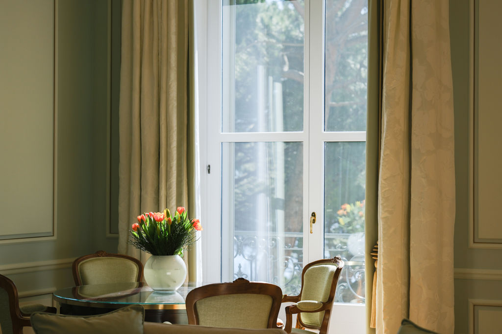 View of the 10 acres park through a window of the Riviera Suite at Beau-Rivage Palace in Lausanne