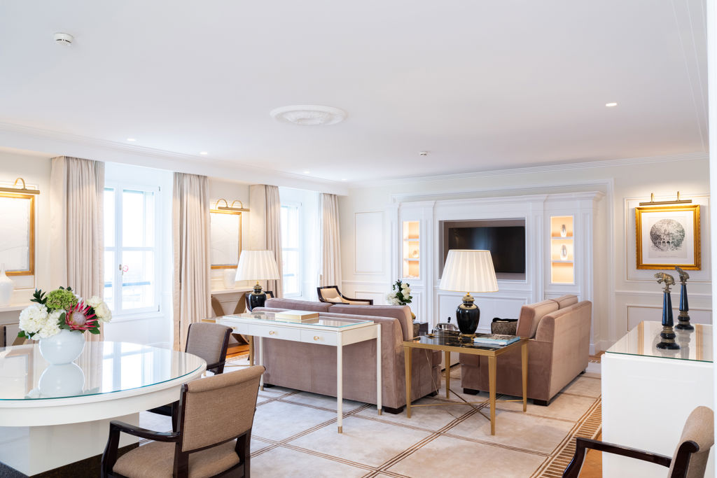 Living room of the Art Déco Suite at Beau-Rivage Palace in Lausanne