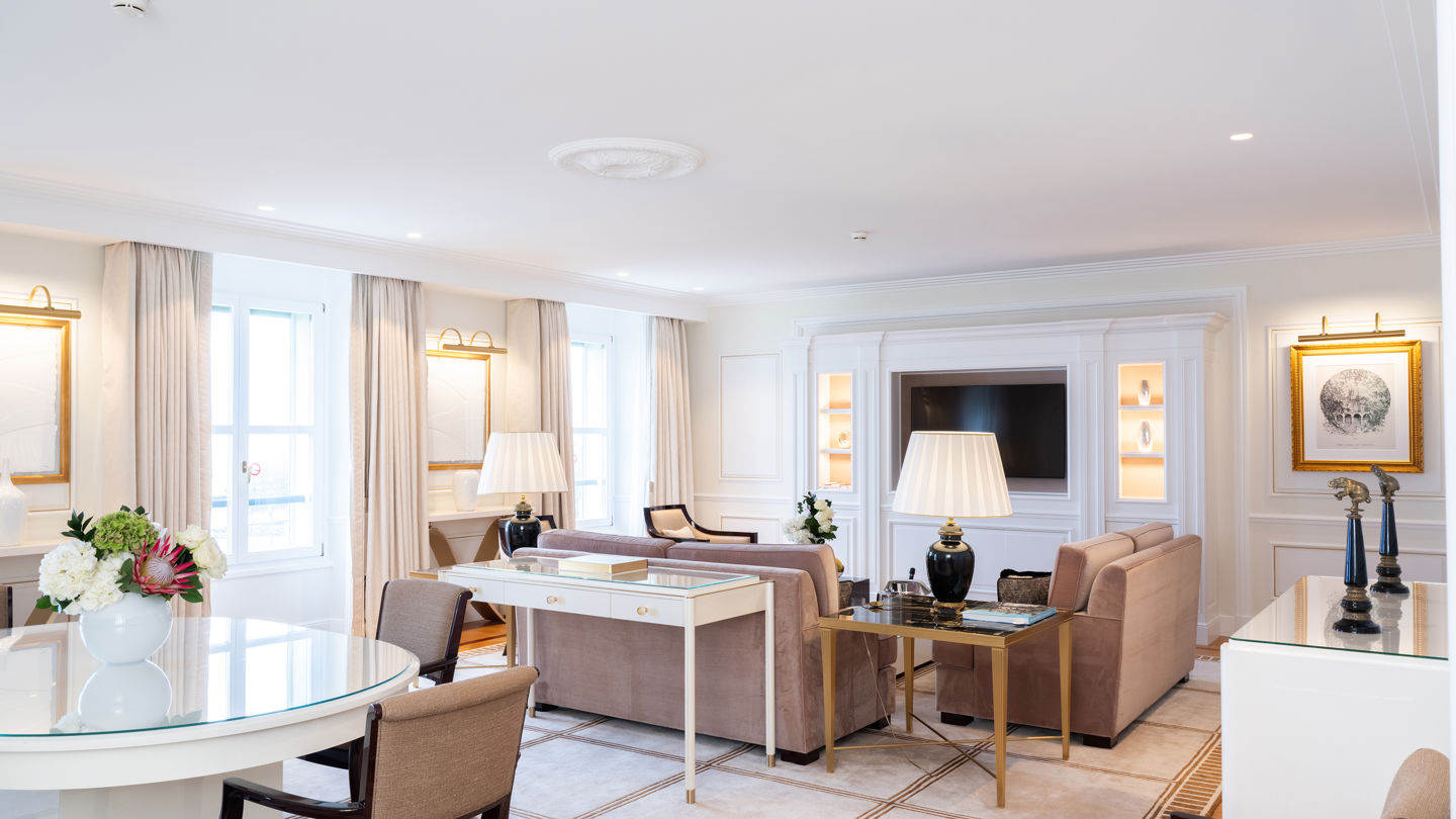 Living room of the Art Déco Suite at Beau-Rivage Palace in Lausanne