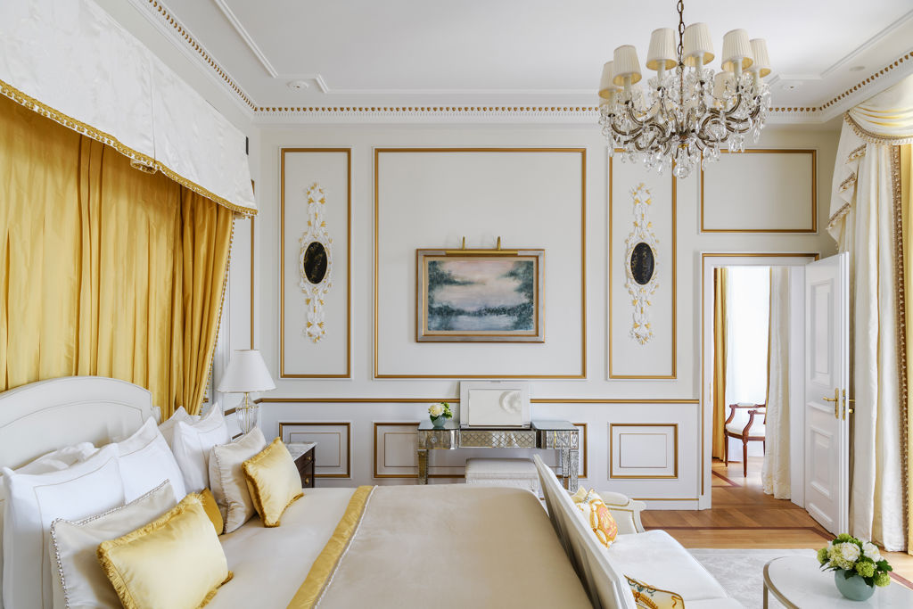 Master bedroom of the Imperial Suite at Beau-Rivage Palace in Lausanne
