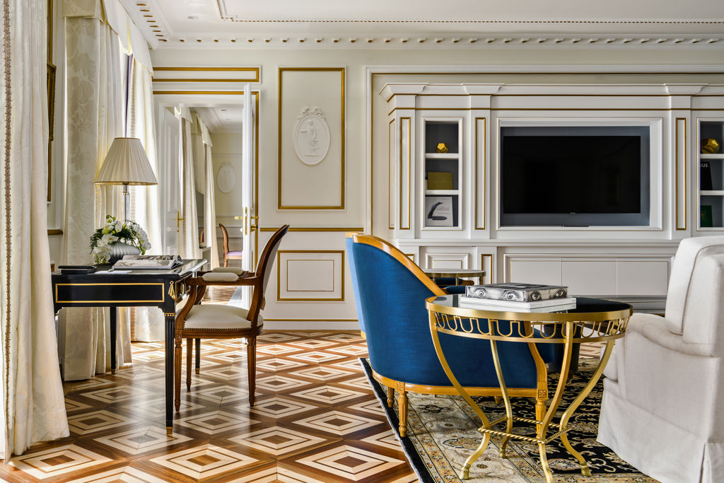 Details of the living room of the Malmaison Suite at Beau-Rivage Palace in Ouchy