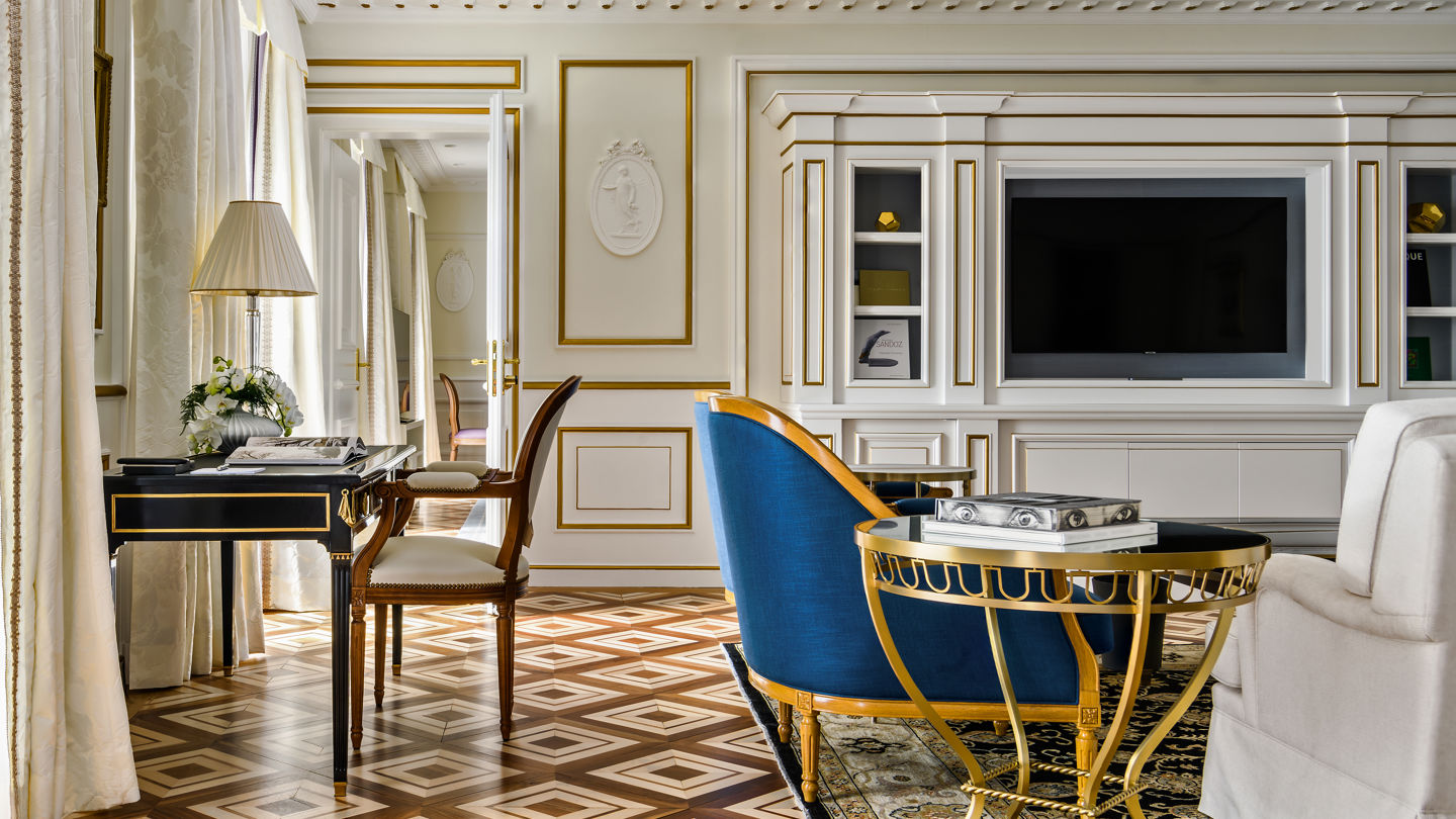 Details of the living room of the Malmaison Suite at Beau-Rivage Palace in Ouchy