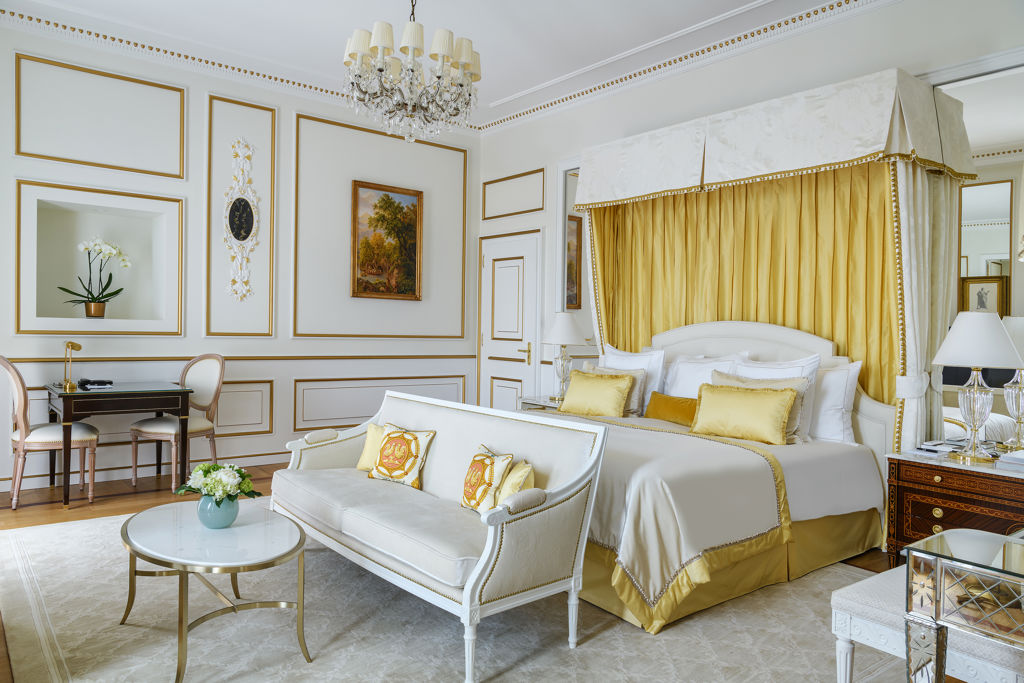 Master bedroom of the Imperial Suite at Beau-Rivage Palace in Lausanne