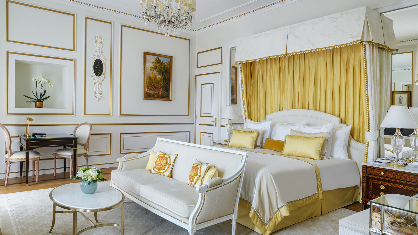 Master bedroom of the Imperial Suite at Beau-Rivage Palace in Lausanne