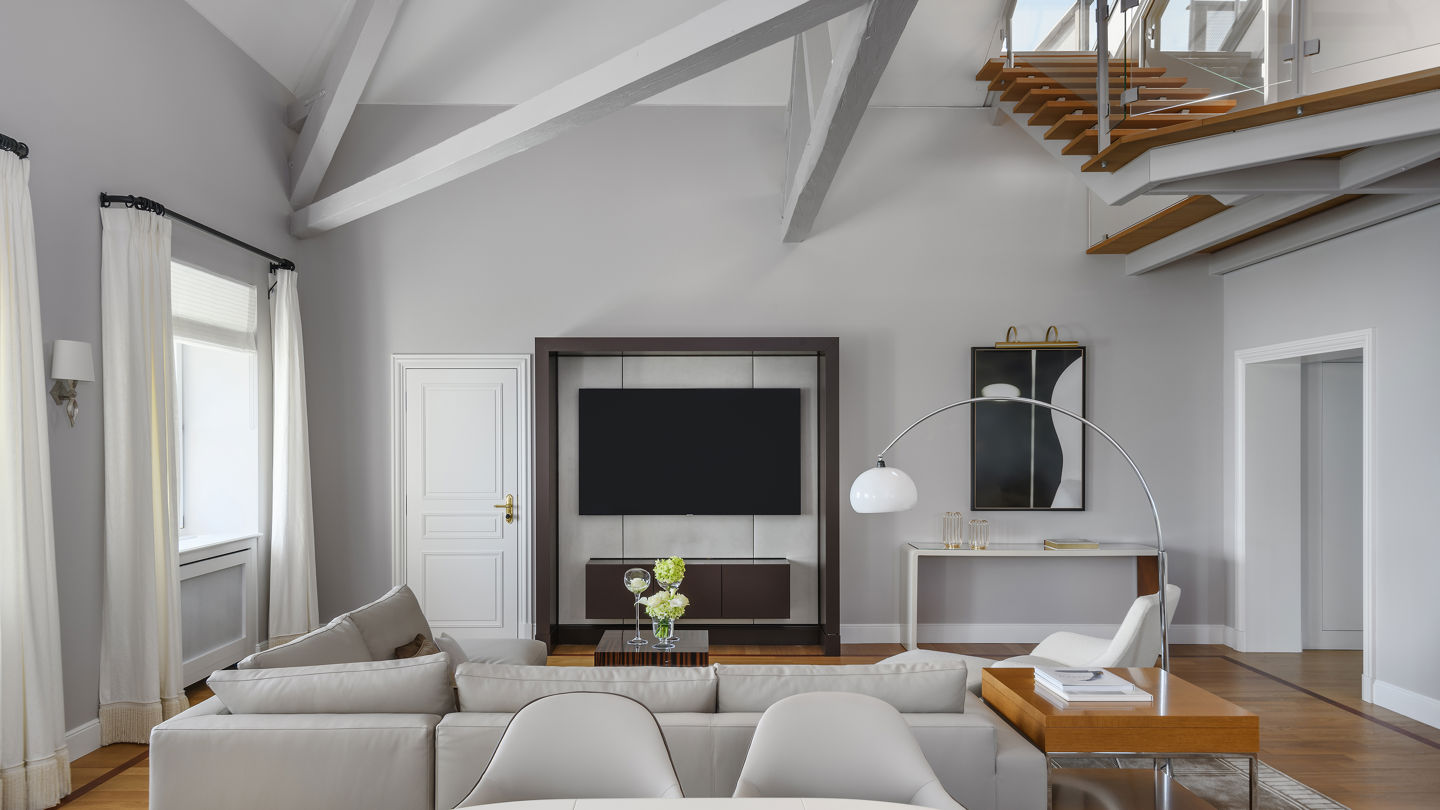Living room of the Panoramic Suite at Beau-Rivage Palace in Ouchy