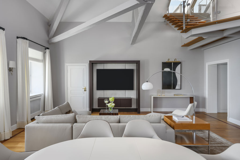 Living room of the Panoramic Suite at Beau-Rivage Palace in Ouchy