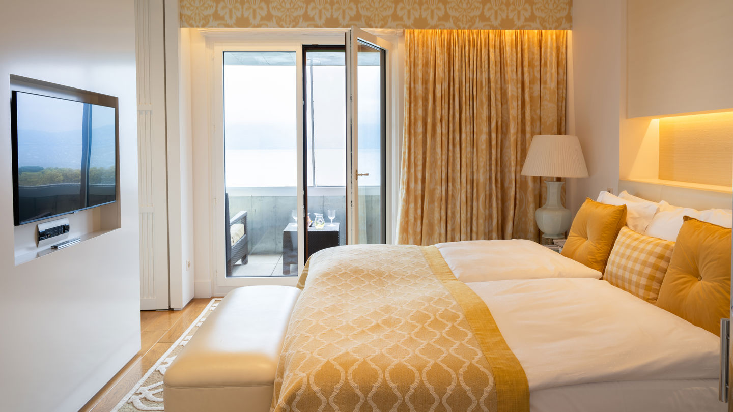 Bedroom of the Spa Suite at Beau-Rivage Palace in Lausanne