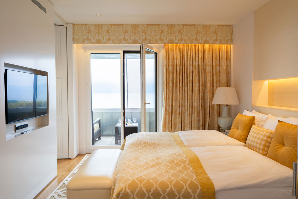 Bedroom of the Spa Suite at Beau-Rivage Palace in Lausanne