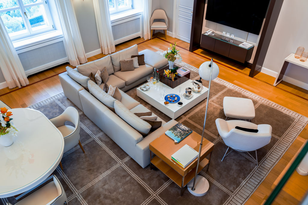 Living room of the the Panoramic Suite at Beau-Rivage Palace in Ouchy