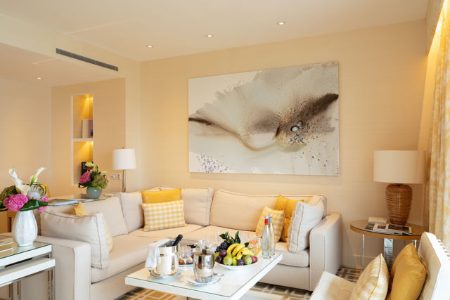 Living room of the Spa Suite at Beau-Rivage Palace in Lausanne