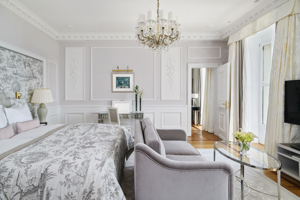 Master bedroom of the Royal Suite at Beau-Rivage Palace in Lausanne
