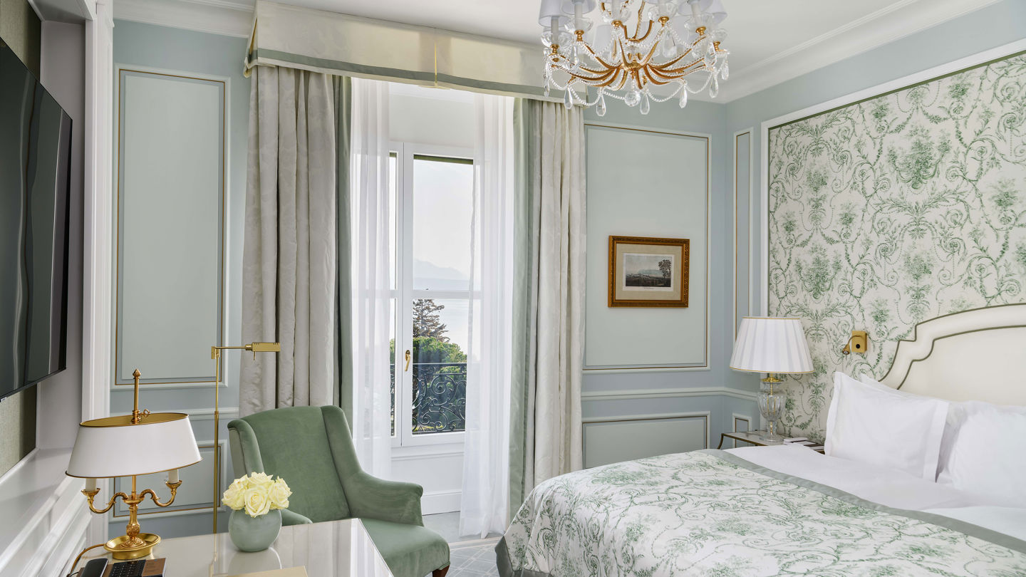 Superior Lake and Alps View Room at Beau-Rivage Palace in Lausanne overlooking the lake and the Alps