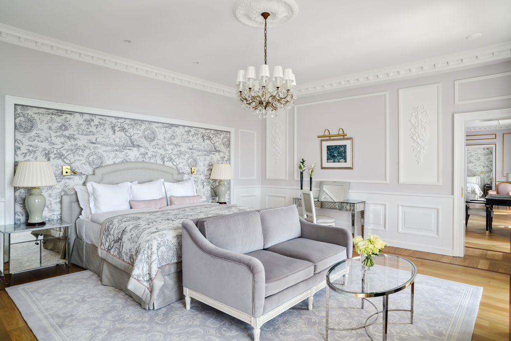 Master bedroom of the Royal Suite at Beau-Rivage Palace in Lausanne
