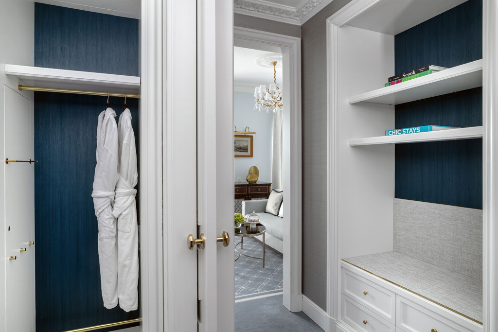 Dressing area in the Deluxe Lake and Alps View Room at Beau-Rivage Palace in Lausanne
