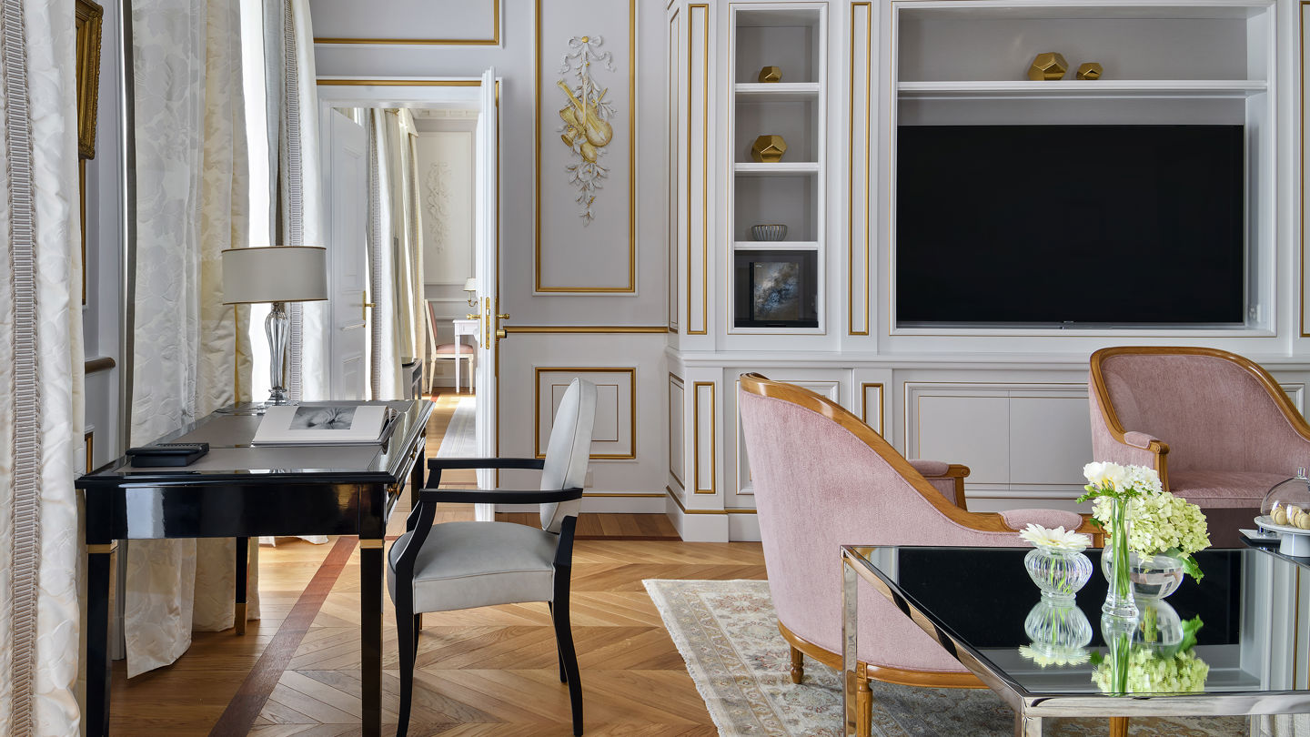 Details of the living room in the Royal Suite at Beau-Rivage Palace in Ouchy
