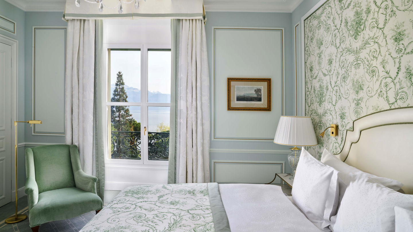 Superior Lake and Alps View Room at Beau-Rivage Palace in Lausanne overlooking the lake and the Alps