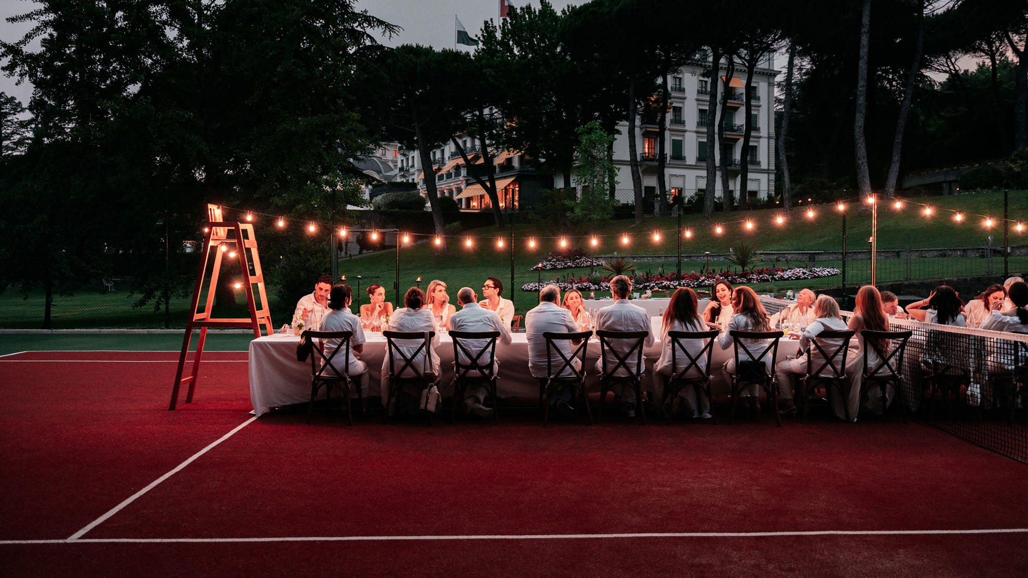 Diner on the court exceptional event at Beau-Rivage Palace in Lausanne